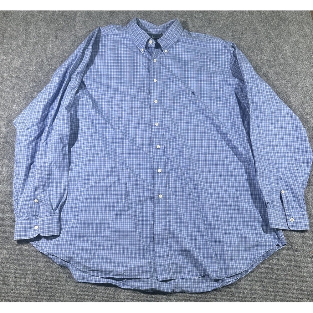 Polo Ralph Lauren Men's 3XLT TALL Blue Plaid Button Down L/S Dress Shirt